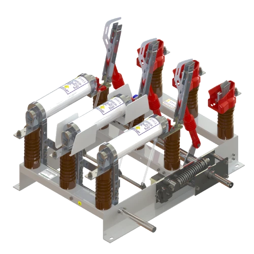 Chave seccionadora tripolar modelo SRFALTI Sarel com fusível, aterramento lateral e intertravamento — equipamento completo para subestações de 5kV a 36kV
